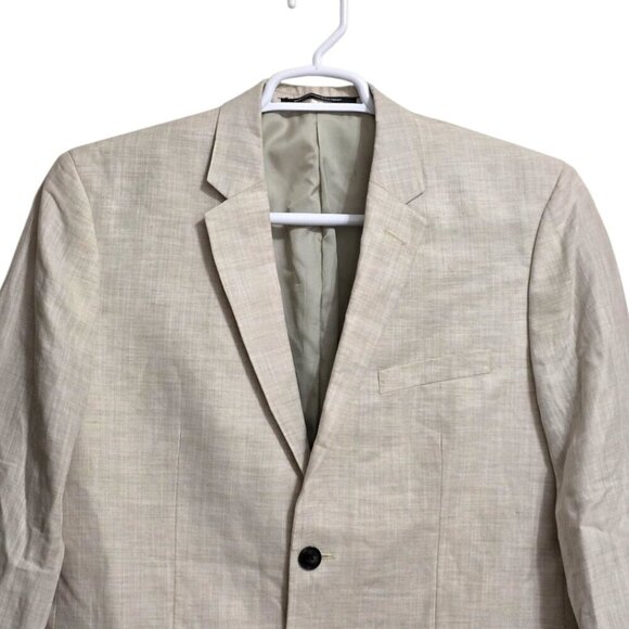 H&M Ivory Linen Blend Single Breasted Slim Fit Blazer Sz 42R - Picture 2 of 11